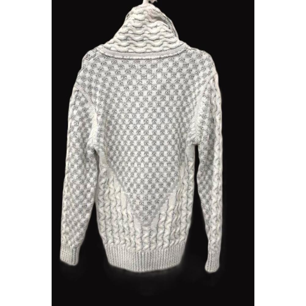 Leif Nelson Ecru Grey Shawl Collar Buckle Strap Cardigan M - Picture 4 of 9